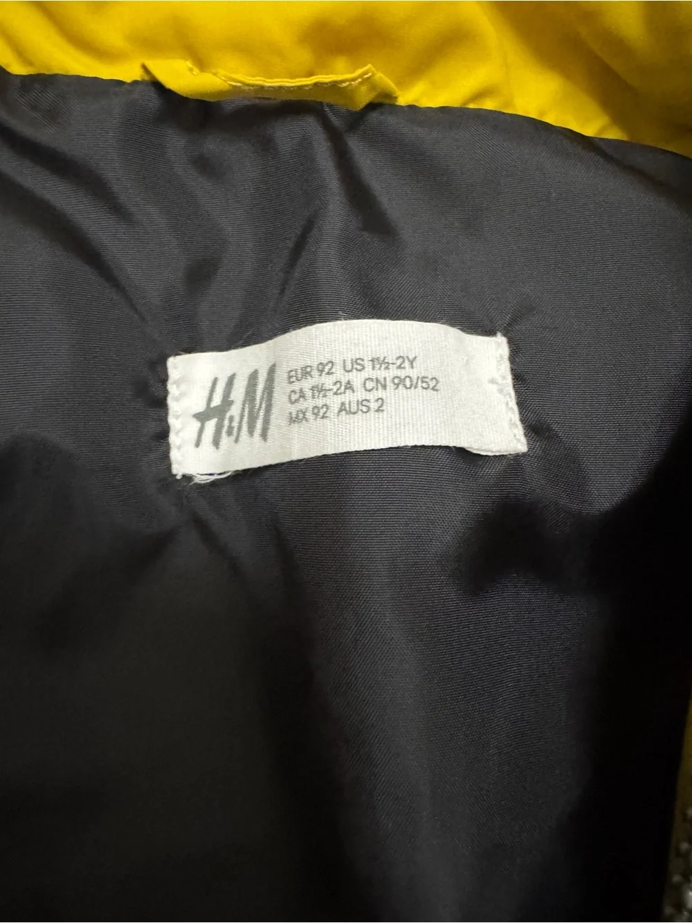 H&M Yellow Puffer Vest with Gray removable Hood and 'A' Patch